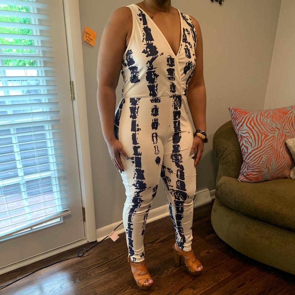 Navy and white romper